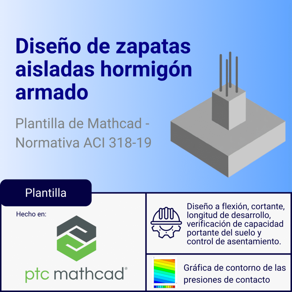 Plantilla Mathcad de diseño de zapatas aisladas de hormigón armado - ACI 318-19