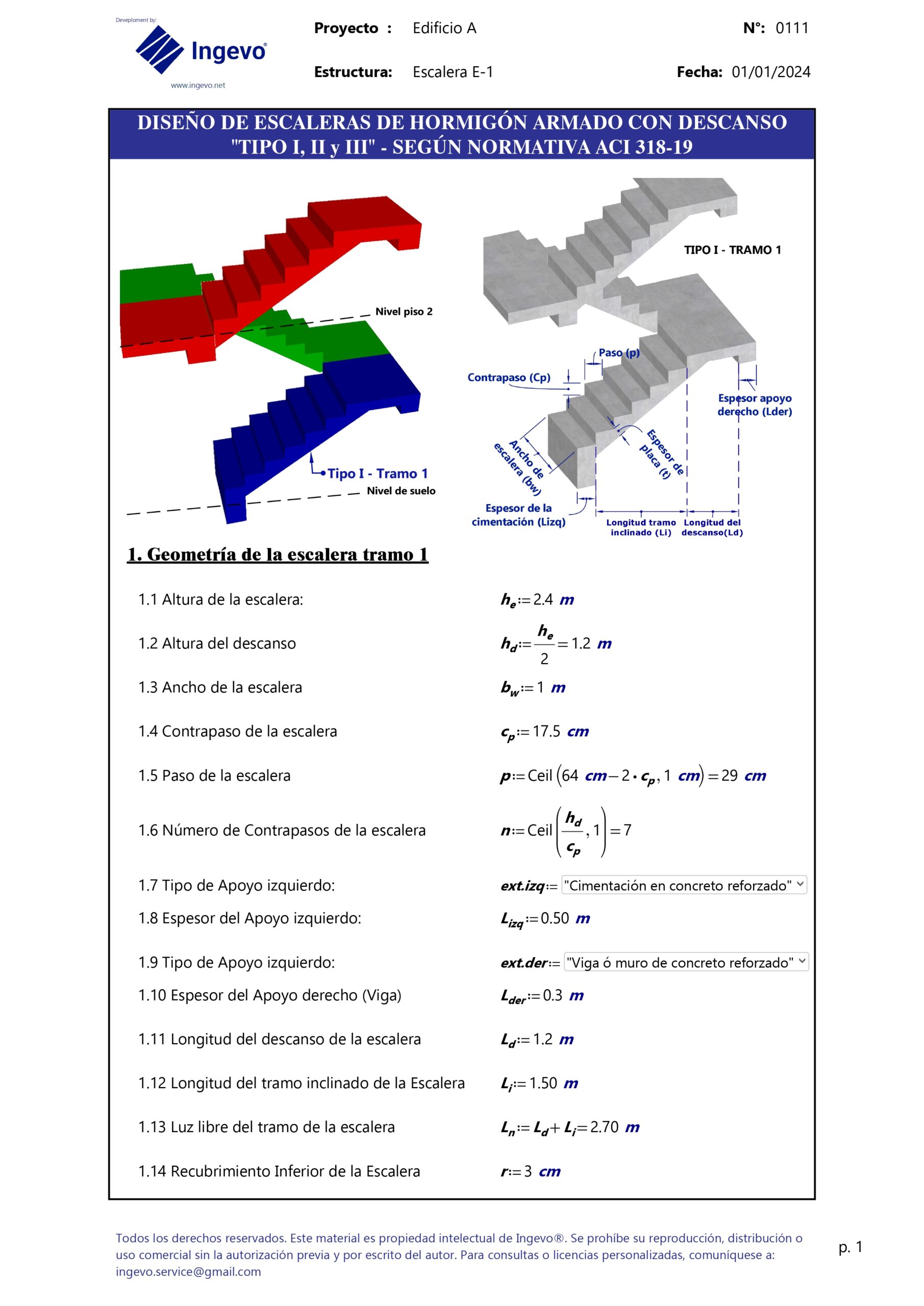 Diseño de escaleras de hormigón armado con descanso “Tipo I, II y III” – Según normativa ACI 318-19 - Image 3